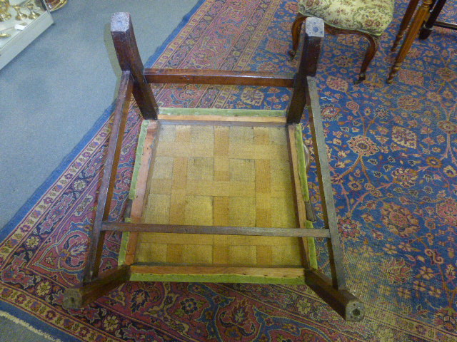 A George III mahogany and upholstered open armchair on square straight legs joined by stretchers - Image 5 of 9