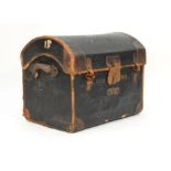 A 20th century leather bound dome-topped trunk by Restell of Paddington, l. 69 cm CONDITION