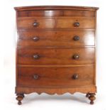 A Victorian mahogany bow fronted chest of one long over two short and three long graduated drawers