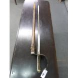 A Victorian military dress sword with steel grip and pierced hand guard together with scabbard, l.