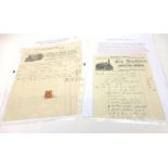 Two Illustrated Agricultural Invoices from the 1930s with details of implements,