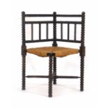 A late 19th/early 20th century bobbin turned corner chair CONDITION REPORT: Rickety, one spindle