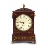 A Regency mantle clock by Collins of Soham, the painted dial supporting a twin fusee movement