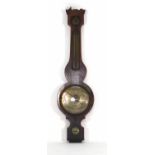 A 19th century mahogany and strung banjo barometer with architectural pediment by 'L. Martinelli',