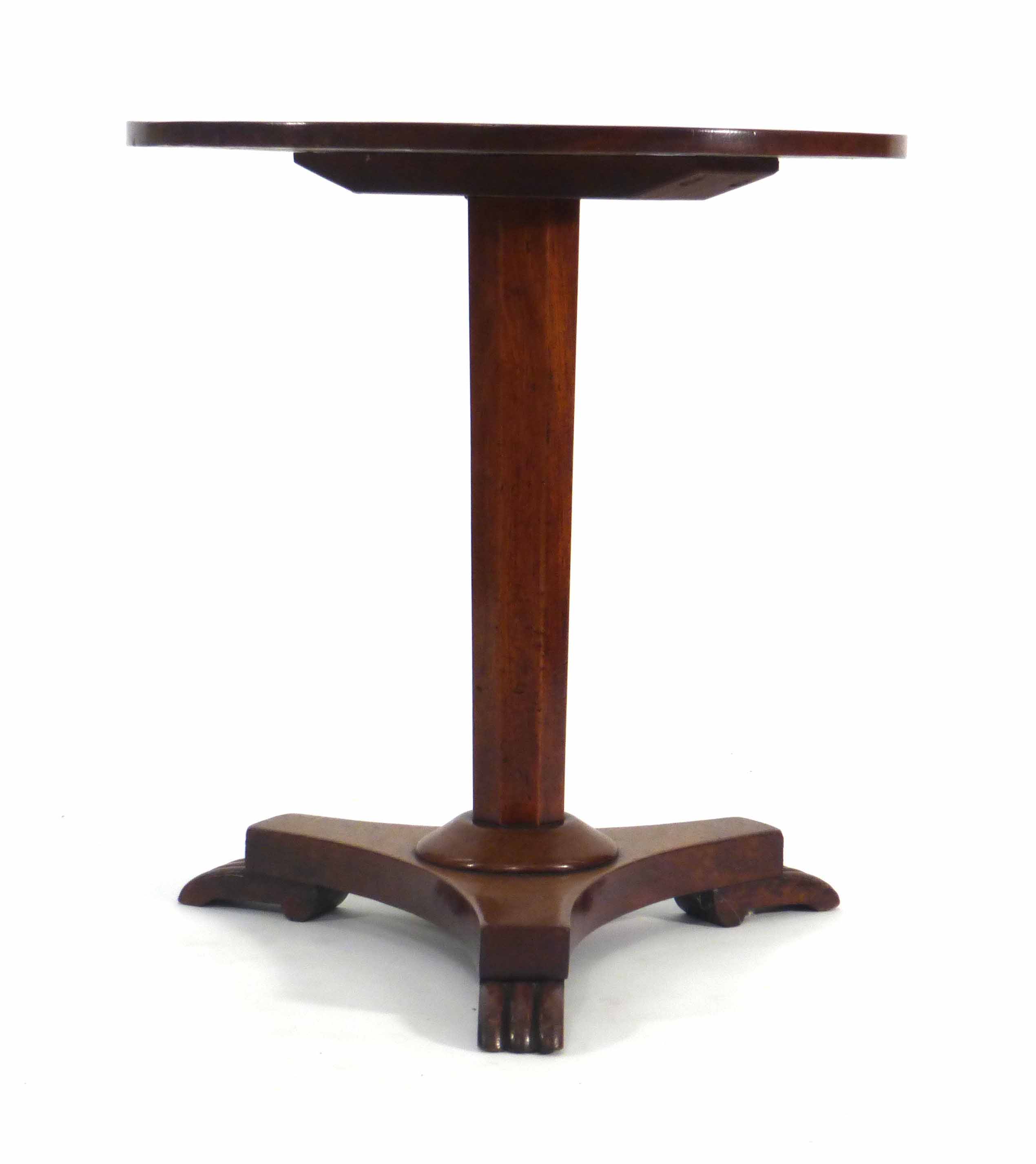 A 19th century mahogany circular occasional table on a single column and platform base with three