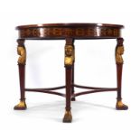 An Irish mahogany and painted circular centre table, decorated with a view of Muckross Abbey,