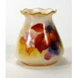 A Royal Worcester spill vase, hand decorated with blackberries on a pale yellow ground, signed K.