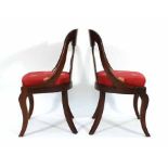 A pair of 19th century mahogany and upholstered side chairs on sabre-type legs CONDITION REPORT: