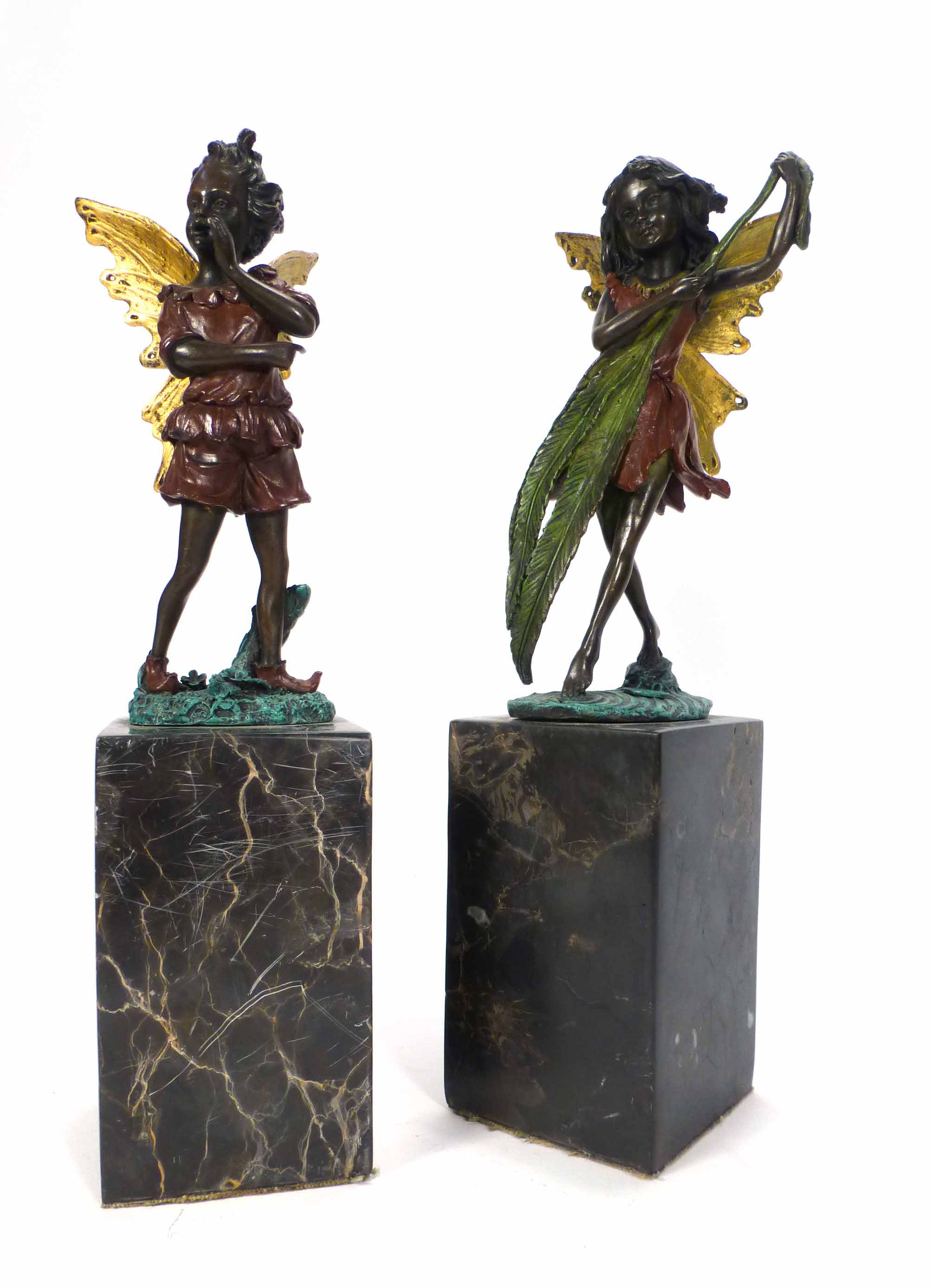 After Bergmann, an Austrian cold painted bronze figure of a dancing fairy on a marble plinth, - Image 2 of 2