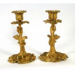 A pair of Sevres-style gilt metal candlesticks, h.