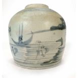 A 19th century ginger jar decorated with a pale blue landscape on a white ground, h. 16 cm CONDITION