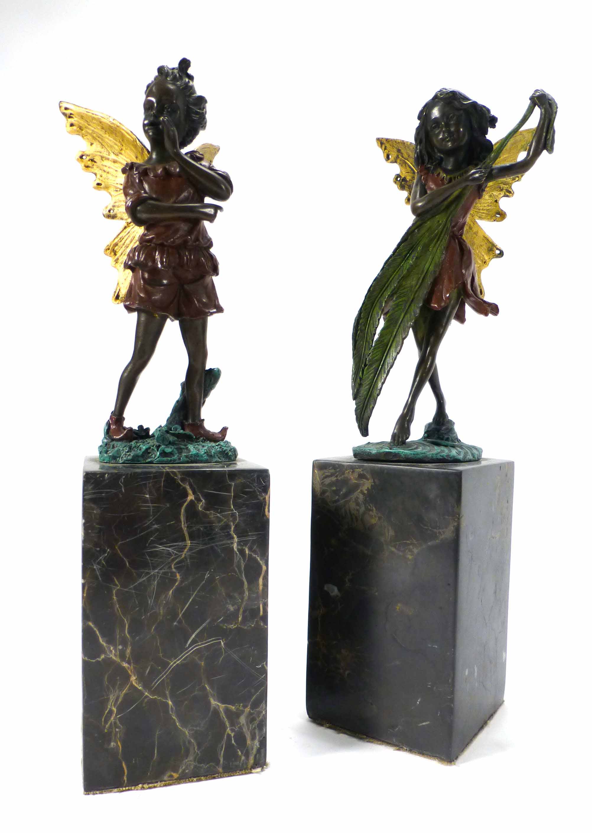 After Bergmann, an Austrian cold painted bronze figure of a dancing fairy on a marble plinth,