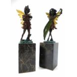 After Bergmann, an Austrian cold painted bronze figure of a dancing fairy on a marble plinth,