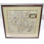 Mordern R. :  Worcestershire, nd. C.1690. Hand coloured in outline. Mounted, framed and glazed.