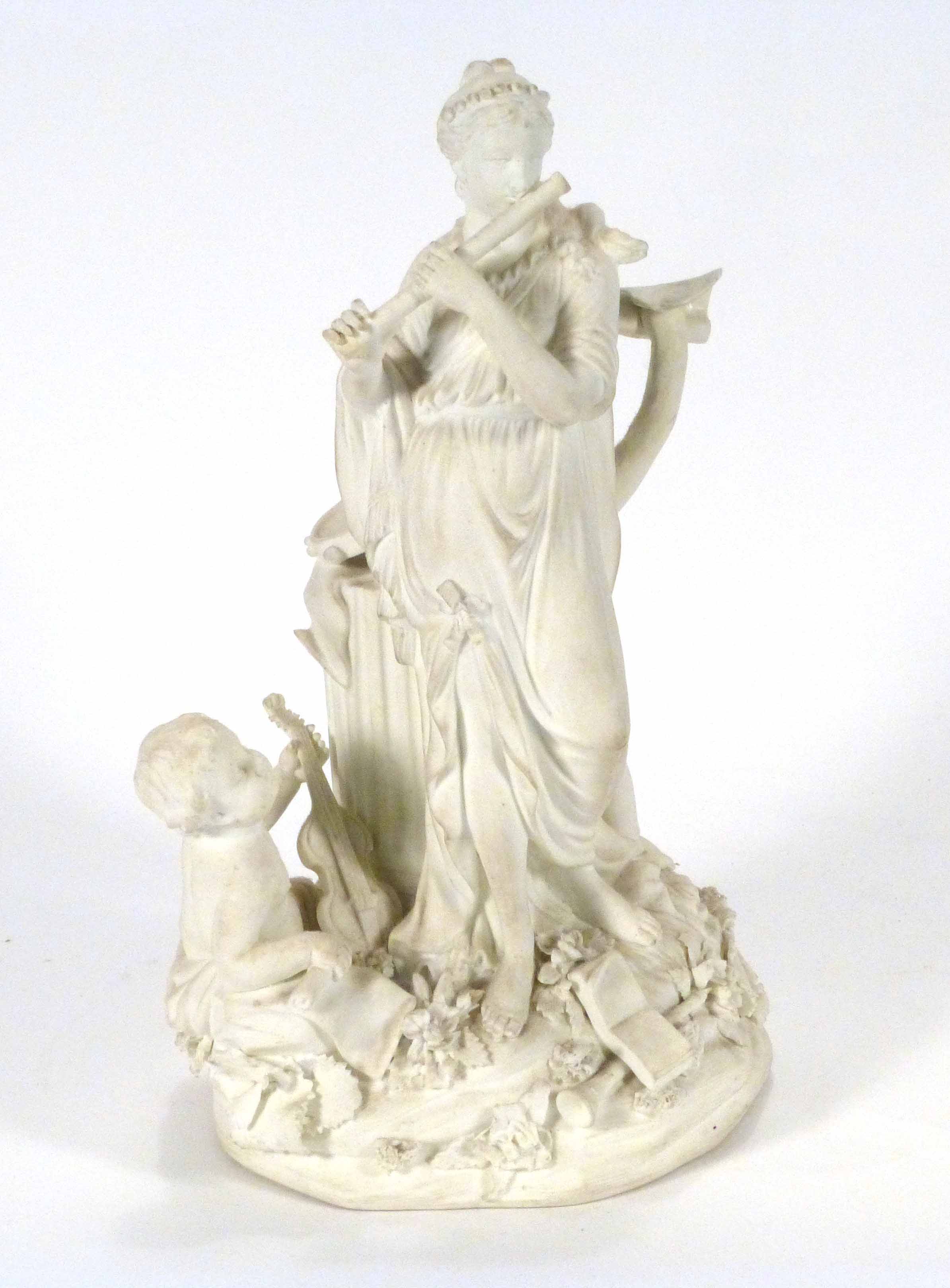 A Parianware figural group in the form of female flute player and cherubs, h. 24 cm  CONDITION