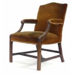 An 18th century-style mahogany and upholstered open armchair CONDITION REPORT: Would benefit from re