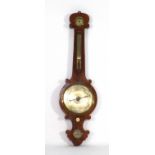 A 19th century mahogany banjo barometer with scrolled pediment, l. 93 cm CONDITION REPORT: Good