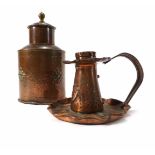 An Arts & Crafts copper and brass mounted tea caddy by Herbert Dyer of Mousehole, h. 15 cm, together