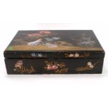 A 19th century lacquered and mother of pearl inlaid writing slope decorated in the chinoiserie