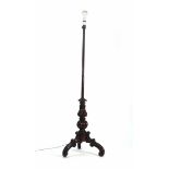 A Victorian and later mahogany polescreen stand, converted to an electric standard lamp,