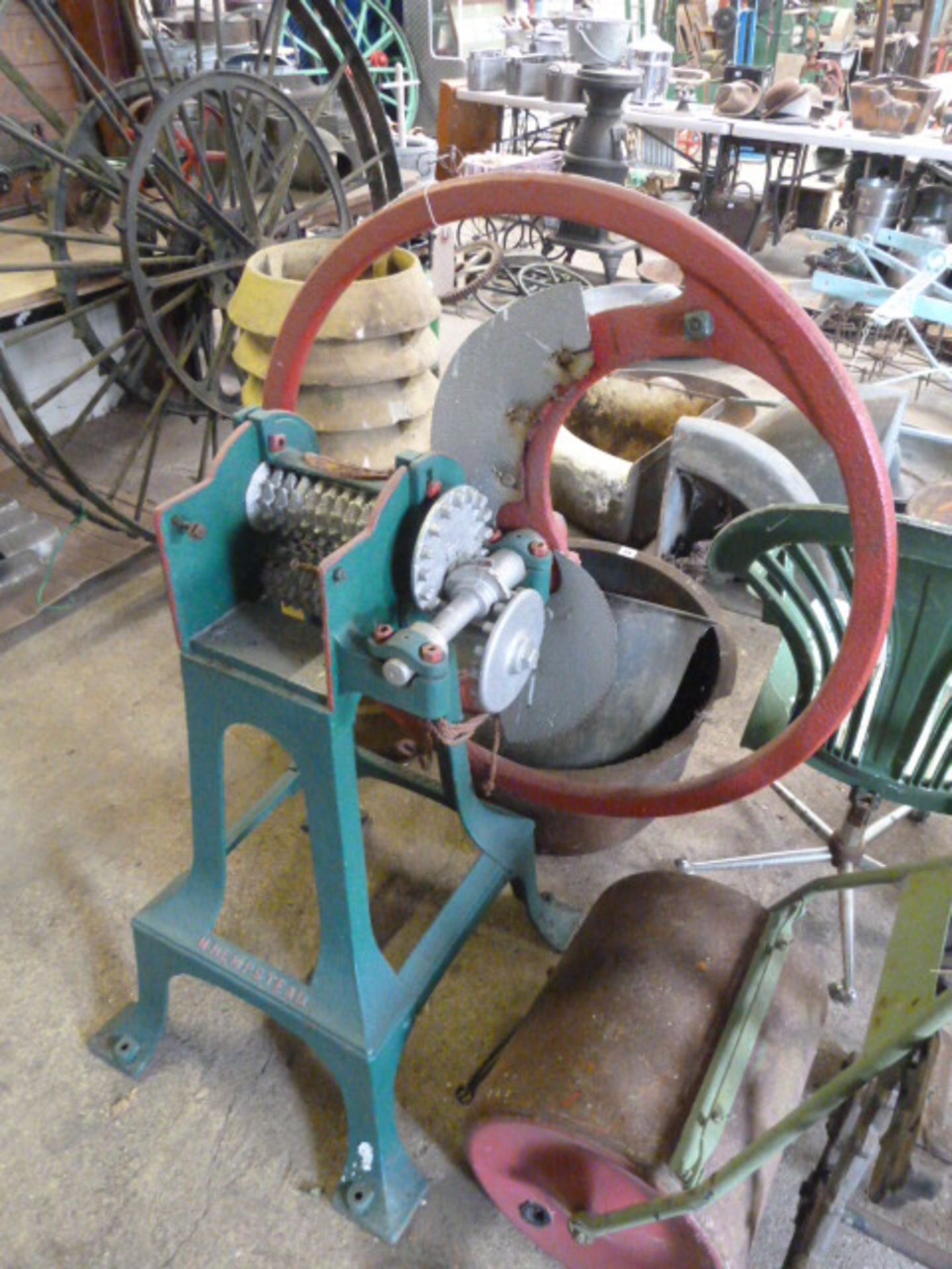 A ''Davis & Bailey'' red and green painted mangle wurzel chopper