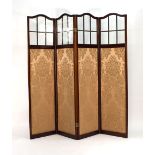 An Edwardian mahogany four-fold modesty screen with glass and embroidered panels CONDITION REPORT: