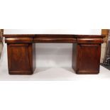 A Victorian mahogany twin pedestal sideboard with an arrangement of three drawers over two doors, l.