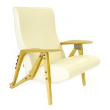 Carlo Mollino for Zanotta, a 'Gilda' oak and cream leather adjustable lounge armchair  CONDITION