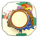 Clarice Cliff for Newport Pottery, a small dish of square inverted form decorated with a house and