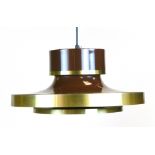 A 1970's style brown and brass coloured three tier ceiling light  CONDITION REPORT: Very good for