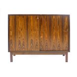 A 1960's rosewood office cabinet with twin sliding doors on square straight feet by Duba, l. 115