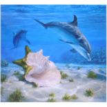 Ian Coleman,
'Queen Conch and Spotted Dolphins',
signed,
ltd. ed. coloured reproduction 22/750,
18 x