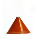 A 1970's red enamelled ceiling light of trumpet form  CONDITION REPORT: Losses to enamelling and