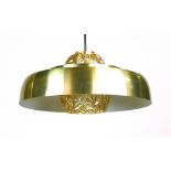 A 1970's brass coloured ceiling light with moulded glass shade CONDITION REPORT: Working order