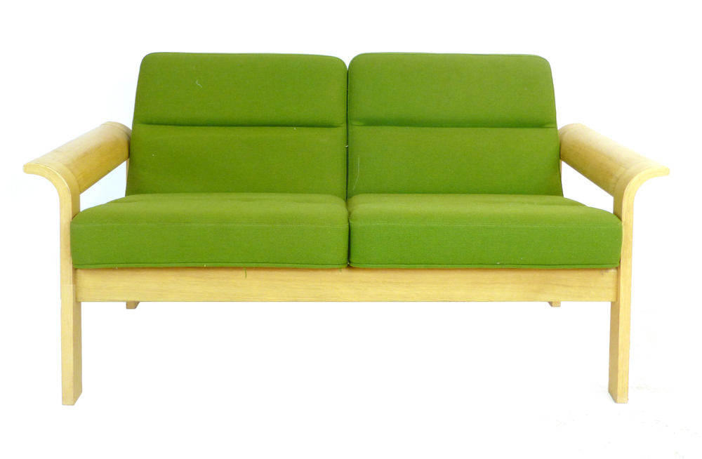 Magnus Olesen for Durup, a two seater oak framed sofa with green fabric upholstery  CONDITION