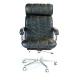 A 1970's bentwood and black leather upholstered highback office armchair on an aluminium five star