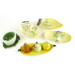 A group of Carltonware tablewares in the form of stylised leaves together with a four piece cruet