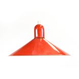 A pair of 1970's red and white enamelled ceiling lights of trumpet form  CONDITION REPORT: Losses to