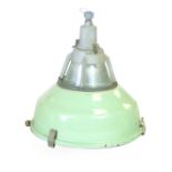 A Russian steel, green enamelled and parabolic glass industrial ceiling light  CONDITION REPORT: