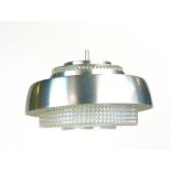 A 1970's aluminium ceiling light with a moulded glass inner shade CONDITION REPORT: Working order