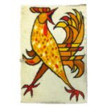 A 1970's woollen rug depicting a chicken, 98 x 141 cm CONDITION REPORT: Poor