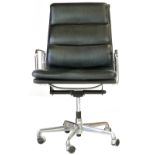 Charles and Ray Eames for ICF, a 'Softpad' highback black leather swivel office armchair on a