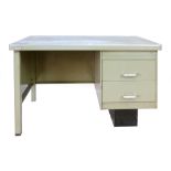 An industrial steel single pedestal desk with two drawers by Mewaf, l. 107 cm  CONDITION REPORT: