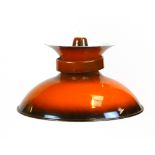 A 1970's style burnt orange and white two tier ceiling light  CONDITION REPORT: Good for age working