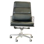 Charles and Ray Eames for ICF, a 'Softpad' highback black leather swivel office armchair on a