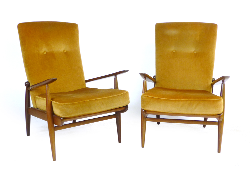 A pair of British 1960s teak and button up upholstered lounge armchairs CONDITION REPORT: