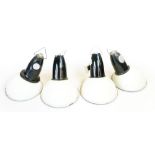 A set of four CCCP white enamelled half spherical ceiling lights with angled shafts  CONDITION