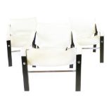 Maurice Burke for Arkana, a set of three slung white vinyl safari-type lounge armchairs  CONDITION