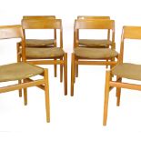 A set of six Dalescraft F466 teak and upholstered dining chairs on circular straight legs  CONDITION