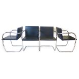 Mies Van Der Rohe for Knoll, a set of four 'Brno' reception chairs, the blue leather seats supported